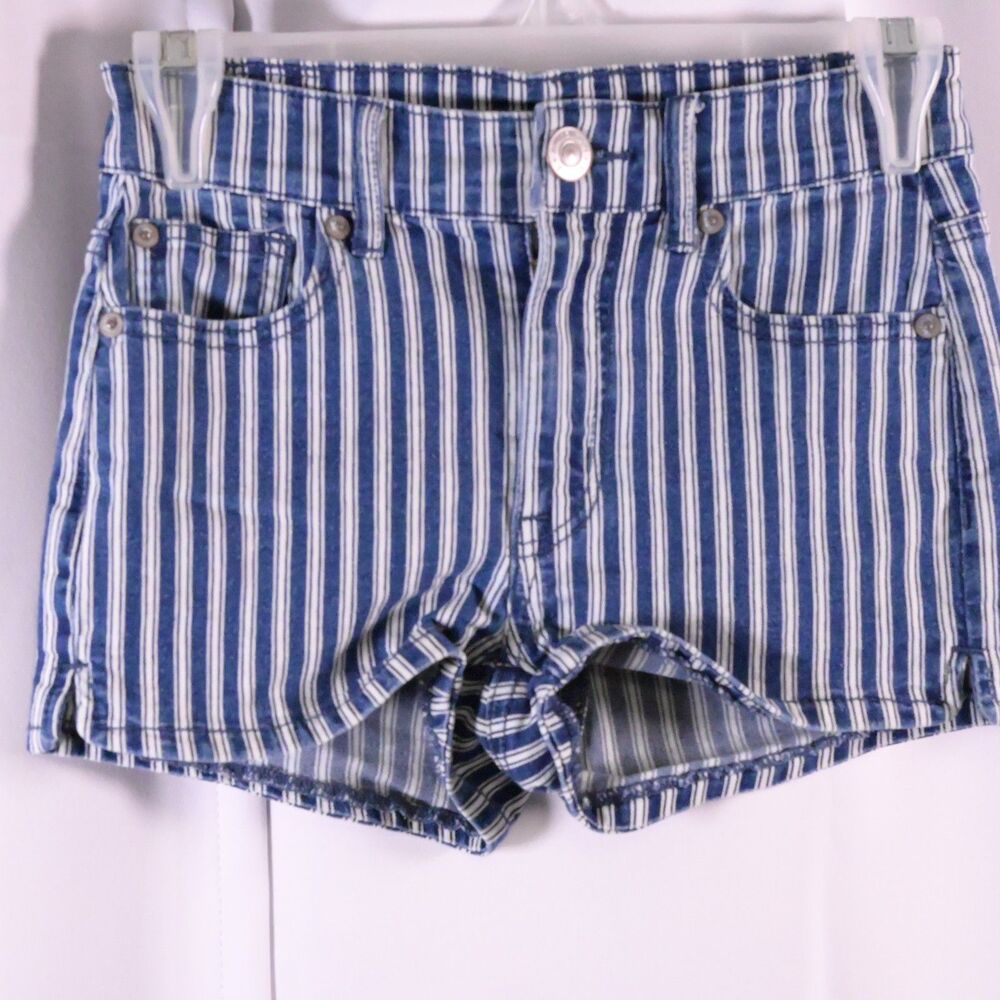 American Eagle Women's 00 Blue‎ White Striped Shortie Shorts 25x2